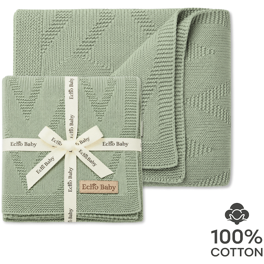 Echo Baby Knitted Baby Blanket - Sage