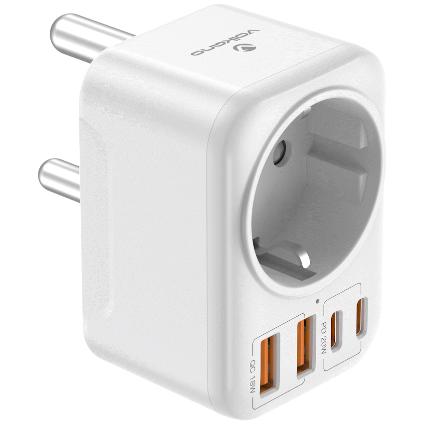 Volkano MultiVolt Series 2x USB-A + 2x USB-C adaptor SA Plug to multi travel socket 20Watt - Image 2