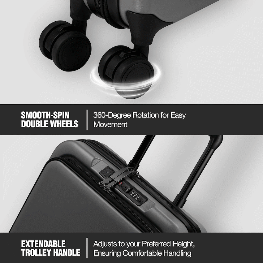 Expandable PP 55cm Carry On Luggage - Dark Grey - Image 2