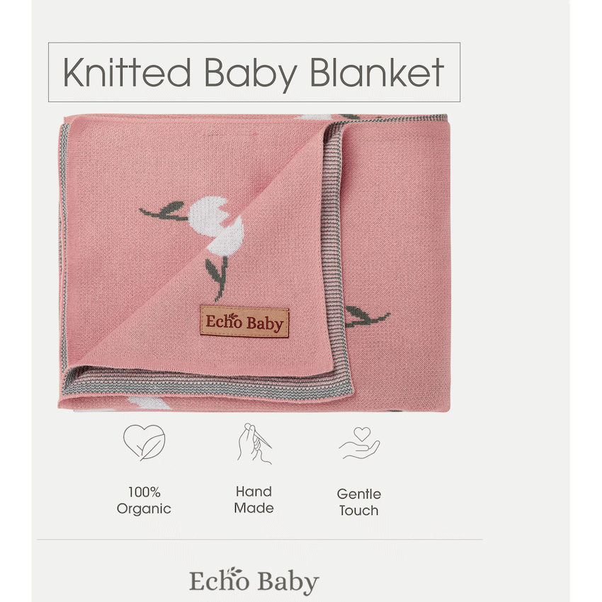 Echo Baby Knitted Blanket - Rose Pattern (Pink) - Image 3