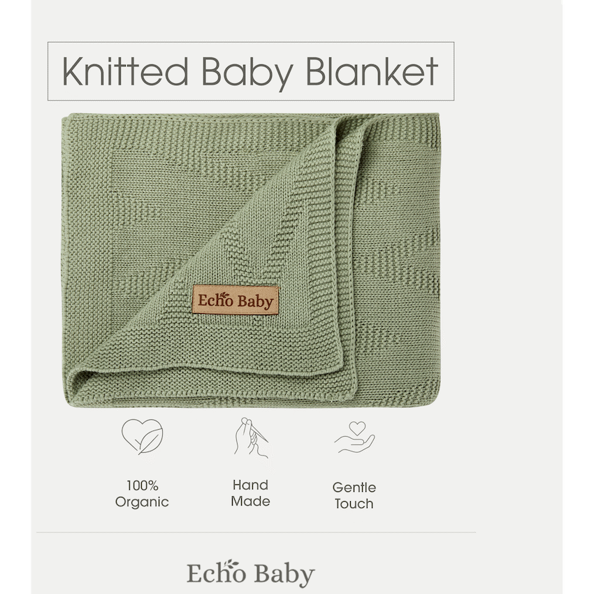 Echo Baby Knitted Baby Blanket - Sage - Image 3