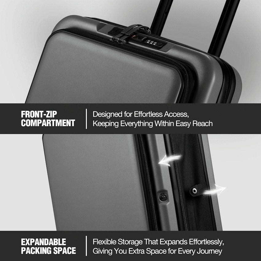 Expandable PP 55cm Carry On Luggage - Dark Grey - Image 4