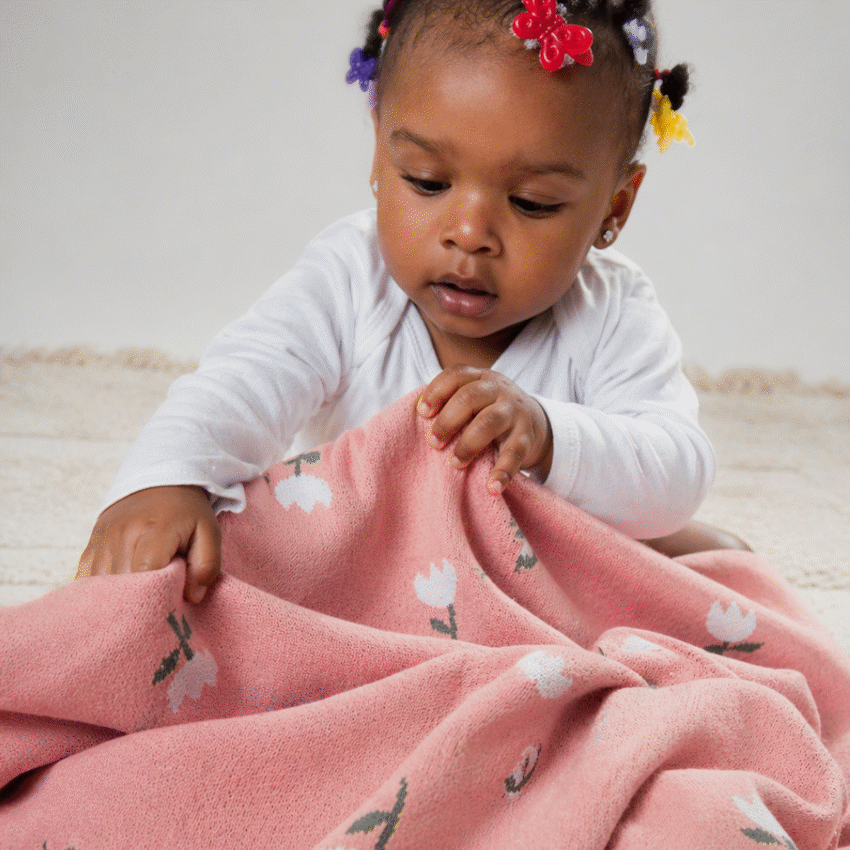 Echo Baby Knitted Blanket - Rose Pattern (Pink) - Image 5