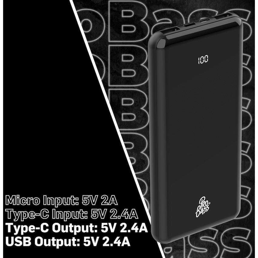 Pro Bass ChargeMax 2 10 000mAh power bank - Black - Image 6