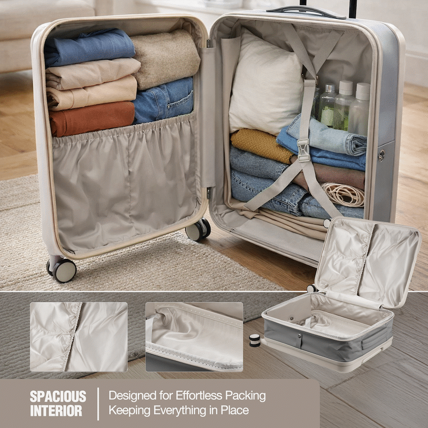 Expandable PP 55cm Carry On Luggage - Beige - Image 7