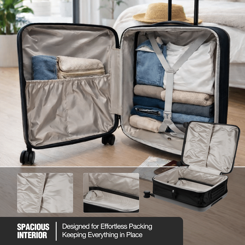 Expandable PP 55cm Carry On Luggage - Dark Grey - Image 7