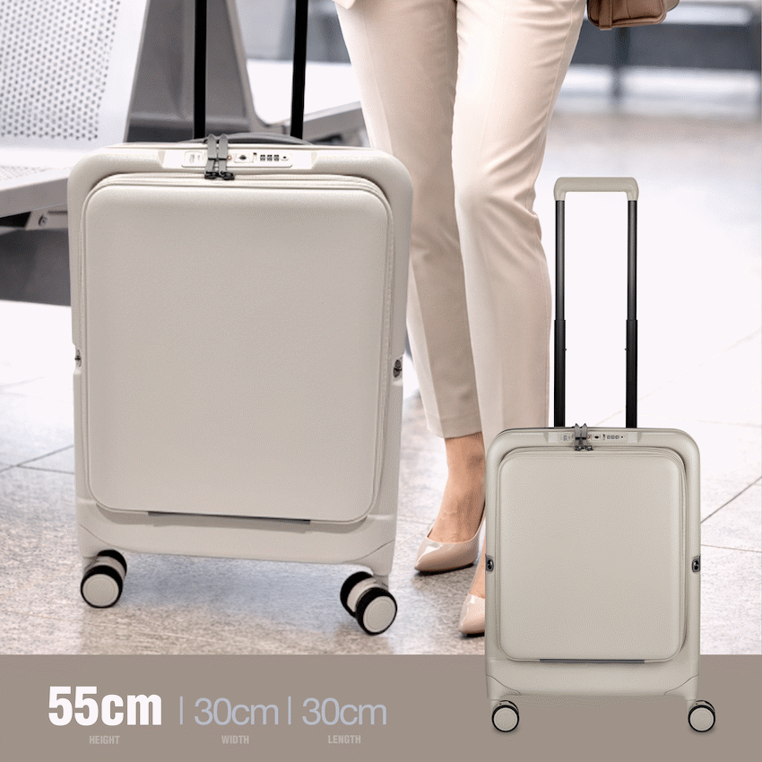 Expandable PP 55cm Carry On Luggage - Beige - Image 8