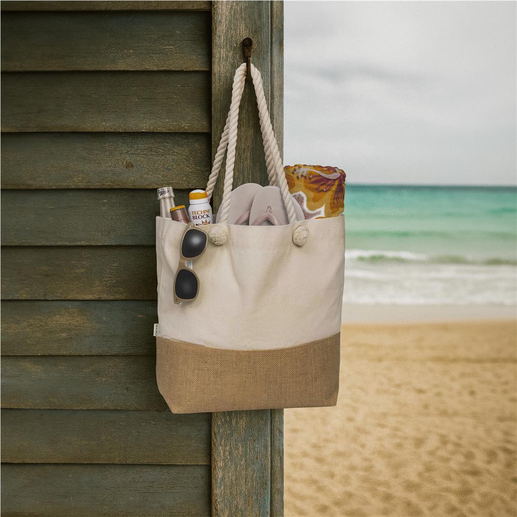Okiyo Suna Jute & Cotton Beach Bag - NATURAL - Image 3