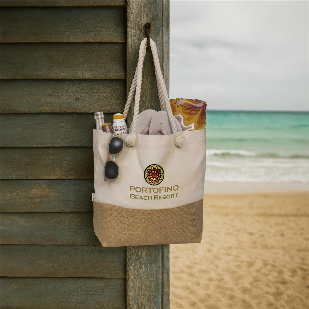 Okiyo Suna Jute & Cotton Beach Bag - NATURAL - Image 2