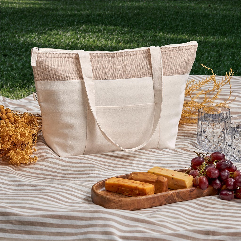 Okiyo Arshi Cotton & Jute 12 Can Lunch Cooler - NATURAL - Image 7