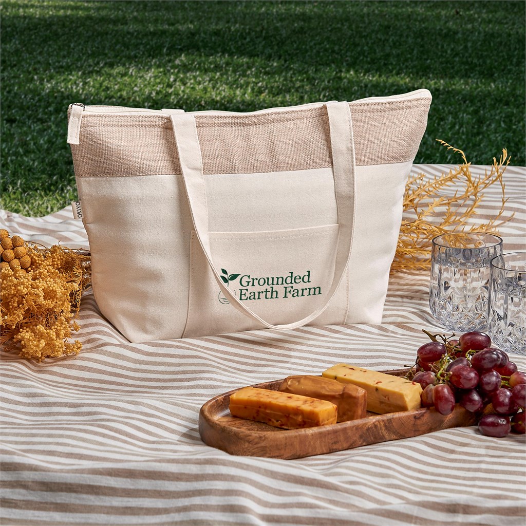 Okiyo Arshi Cotton & Jute 12 Can Lunch Cooler - NATURAL - Image 4