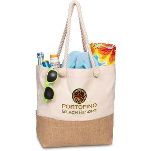 Okiyo Suna Jute & Cotton Beach Bag - NATURAL