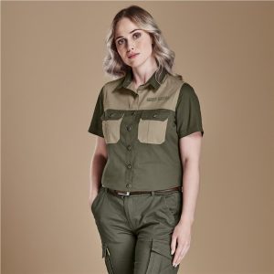 Ladies Short Sleeve Serengeti 2-Tone Bush Shirt - STONE / 3XL