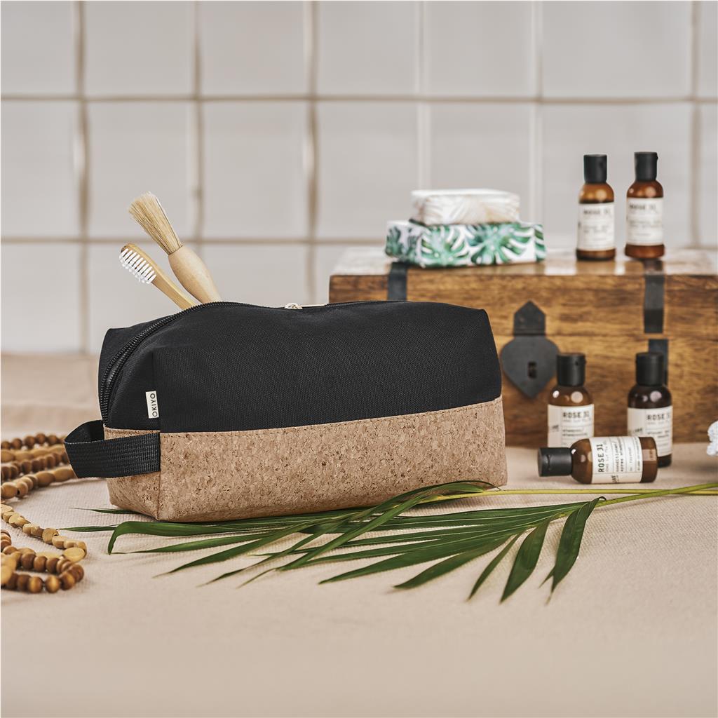 Okiyo Koruku Cork & Cotton Toiletry Bag - BLACK - Image 4